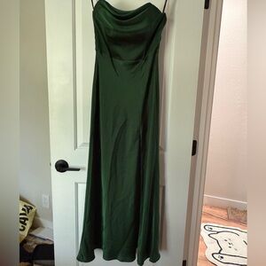 Birdy Grey Forest Green Matte Satin Strapless Bridesmaid Dress
